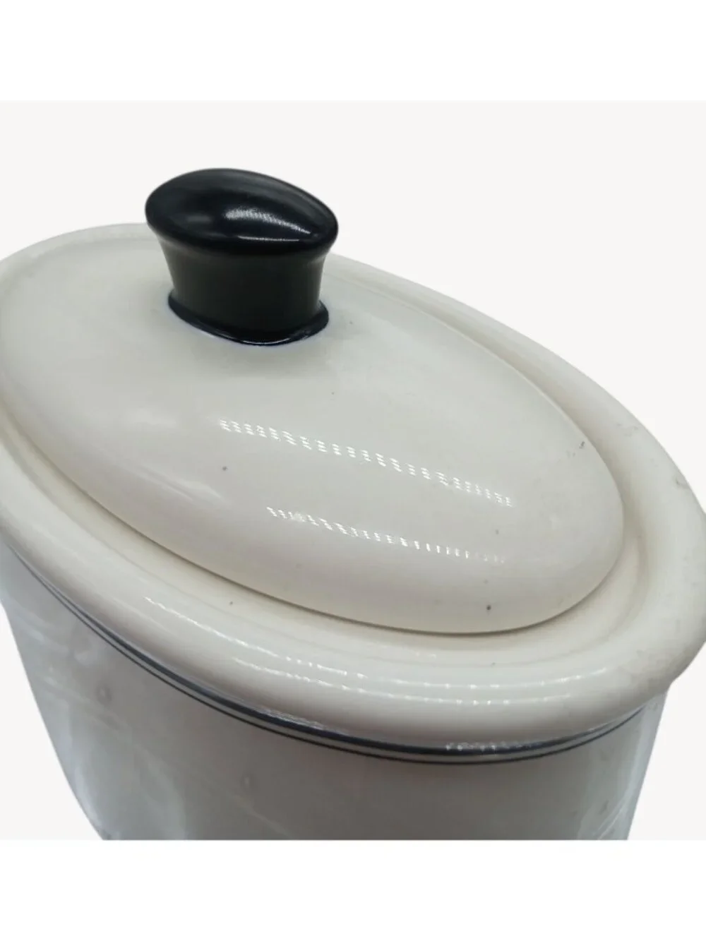 Vintage Waverly County Life Ceramic Lid Container Black White Toile Small Bath